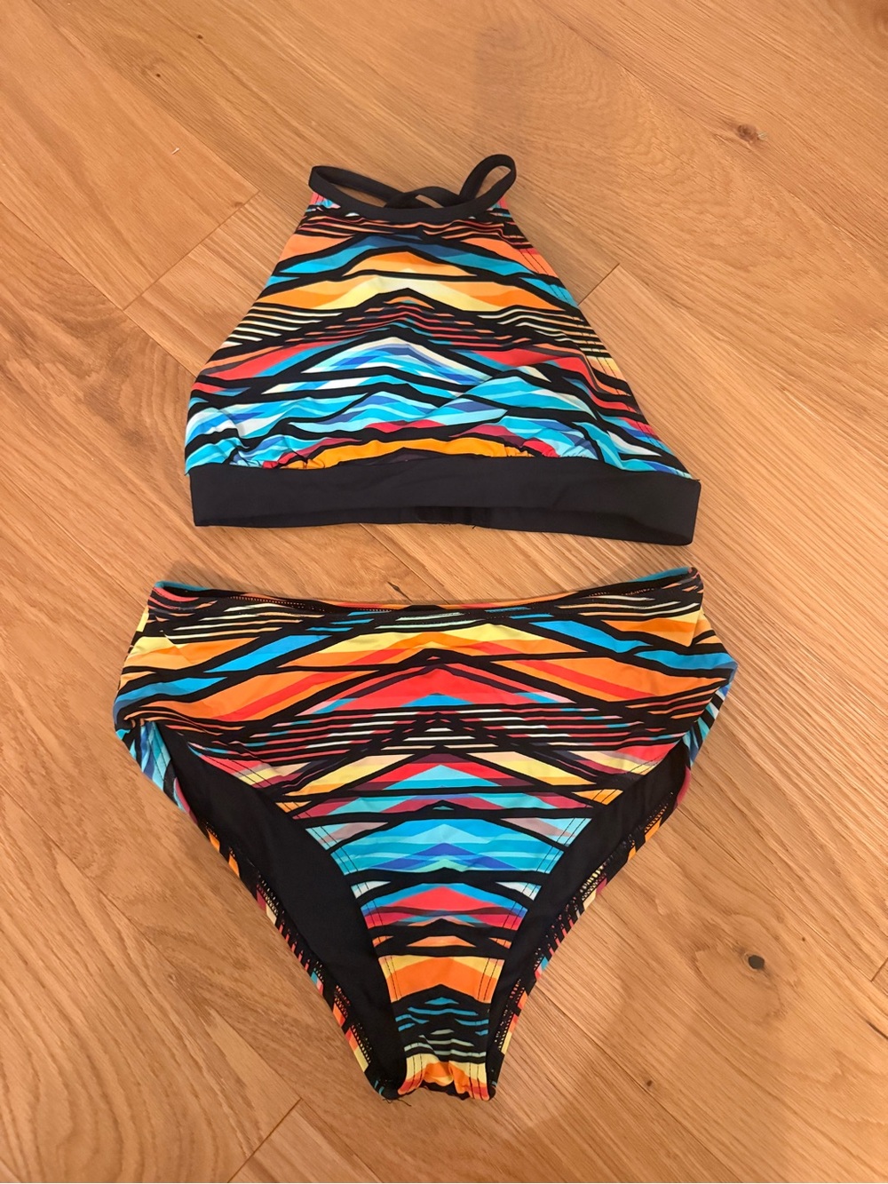 Kids Vibrant Multicolor High Neck Bikini Set